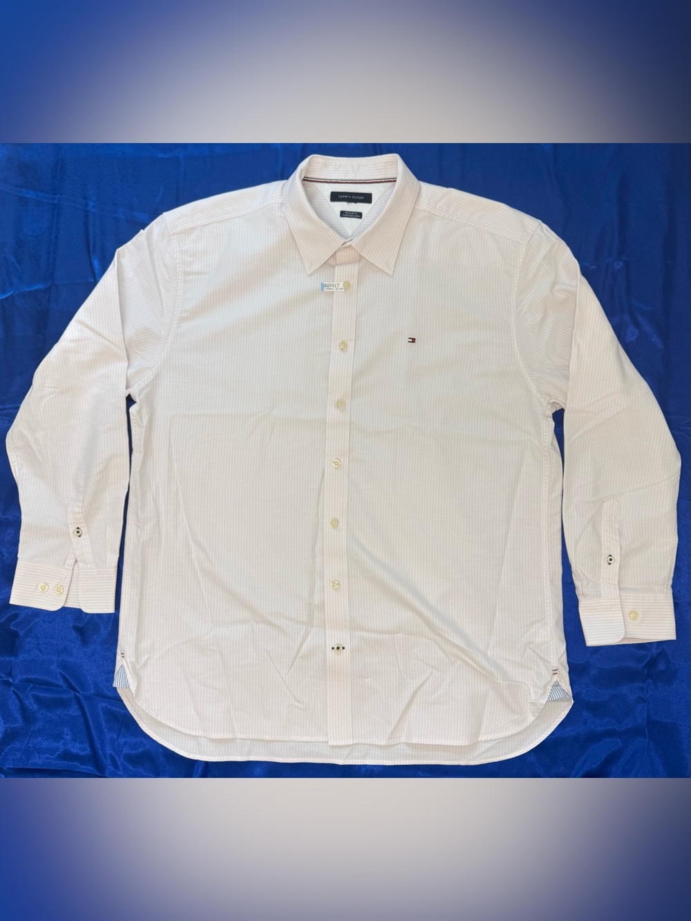 Tommy Hilfiger White w/ Light Pink Micro-Strip Button Down Dress Shirt Men’s XXL